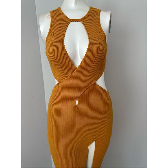 NWT For Love & Lemons Ribbed Knit Cutout Maggie Midi Dress Rust Orange Small $18 - Picture 4 of 10